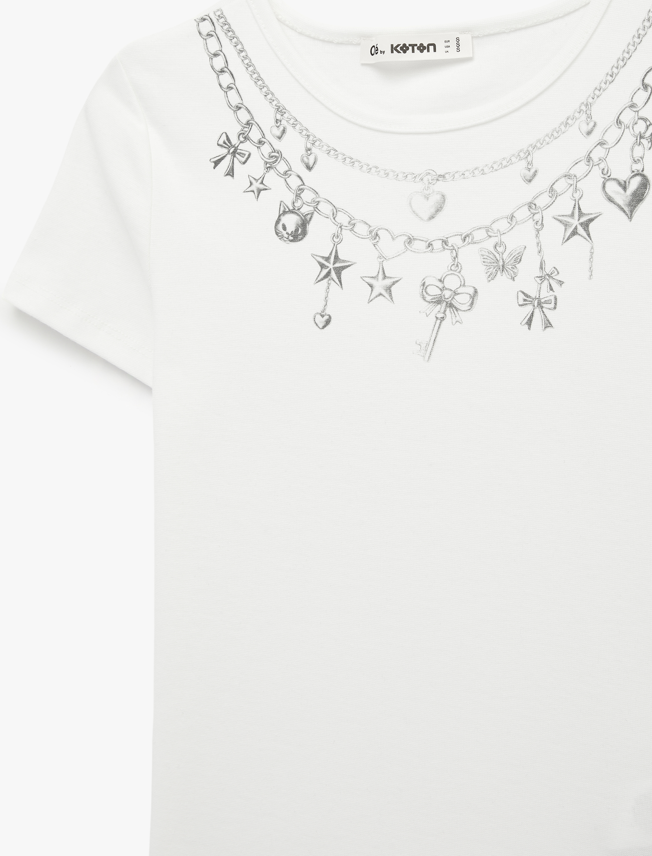   Slim Fit Pamuklu Kısa Kollu Bisiklet Yaka Fiyonk Baskılı Tişört