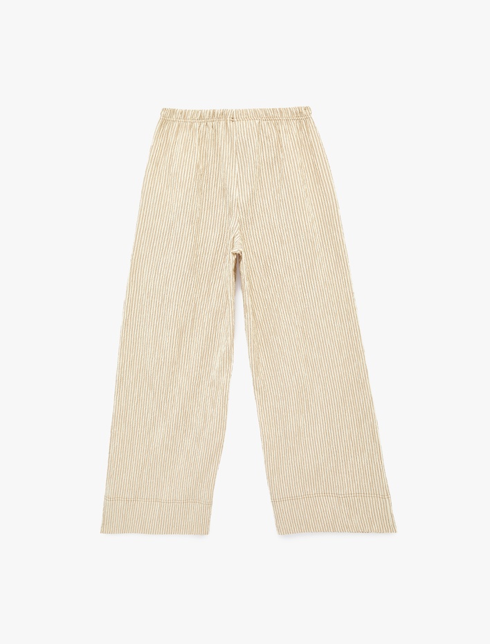  Beli Bağcıklı Viskon Karışımlı Geniş Paça Pantolon