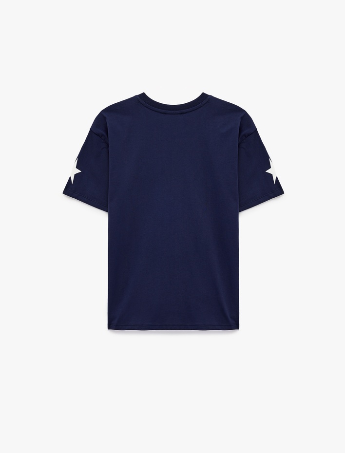  Rahat Kalıp Kısa Kollu Bisiklet Yaka Kolej Baskılı Tişört