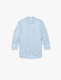 Kravat Detaylı Uzun Balon Kollu Düğmeli Poplin Gömlek