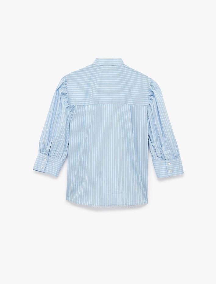  Kravat Detaylı Uzun Balon Kollu Düğmeli Poplin Gömlek