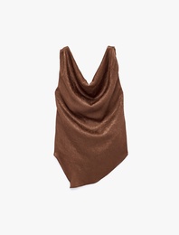 Asimetrik Kesim Kolsuz Sırtı Bağcıklı Saten Degaje Yaka Bluz