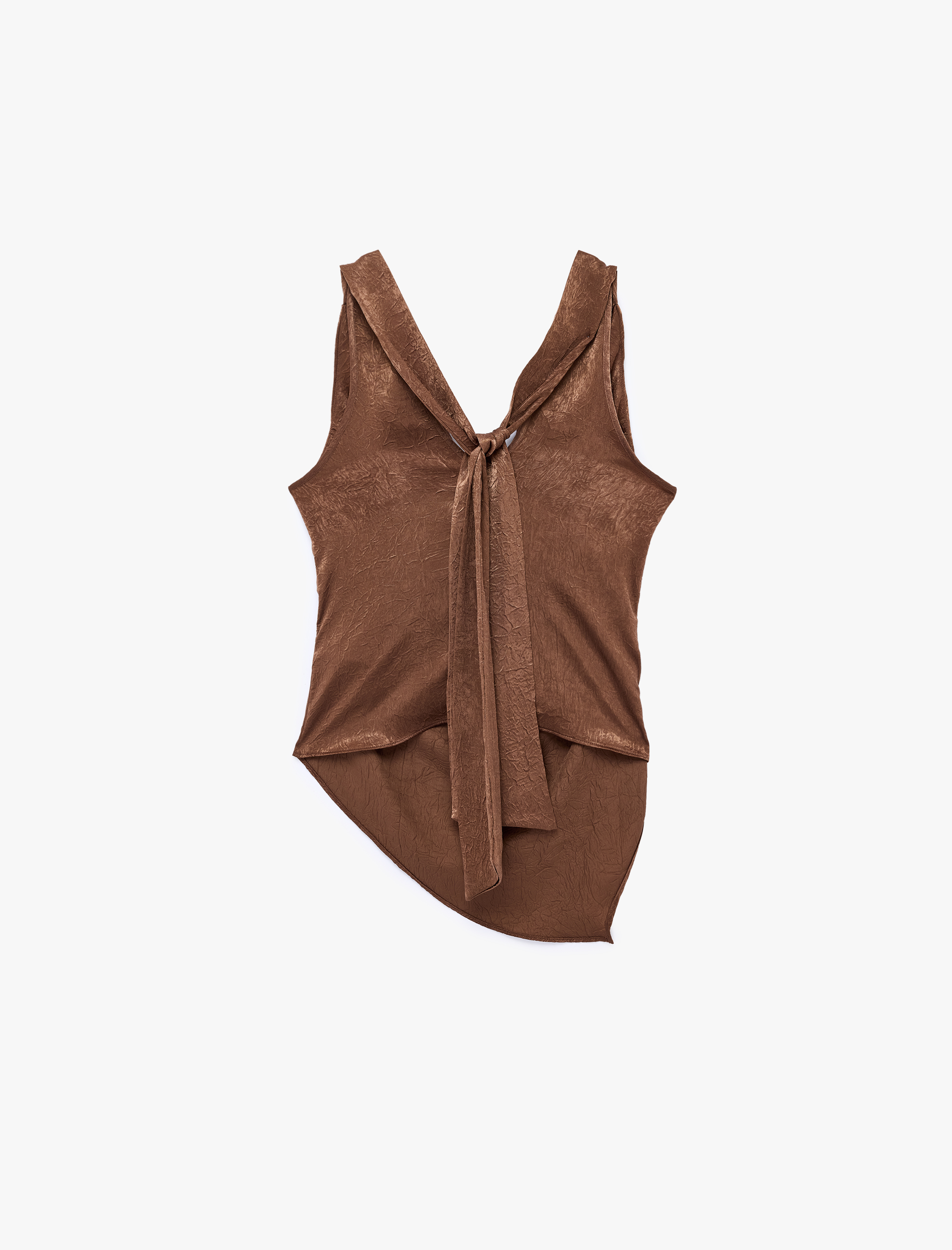   Asimetrik Kesim Kolsuz Sırtı Bağcıklı Saten Degaje Yaka Bluz