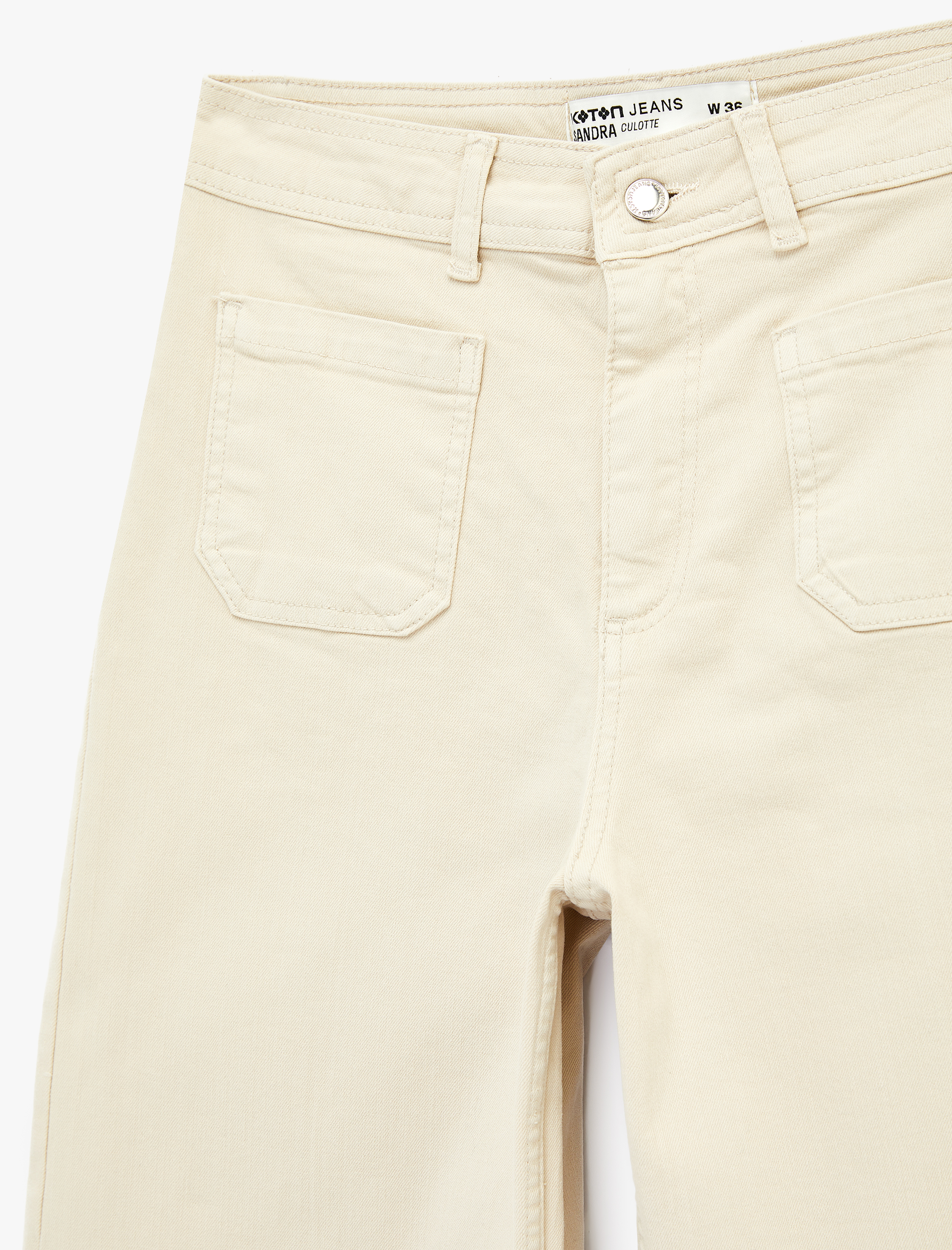   Yüksek Bel Rahat Kalıp Cep Detaylı Geniş Paça Pantolon - Culotte Jeans