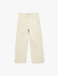 Yüksek Bel Rahat Kalıp Cep Detaylı Geniş Paça Pantolon - Culotte Jeans