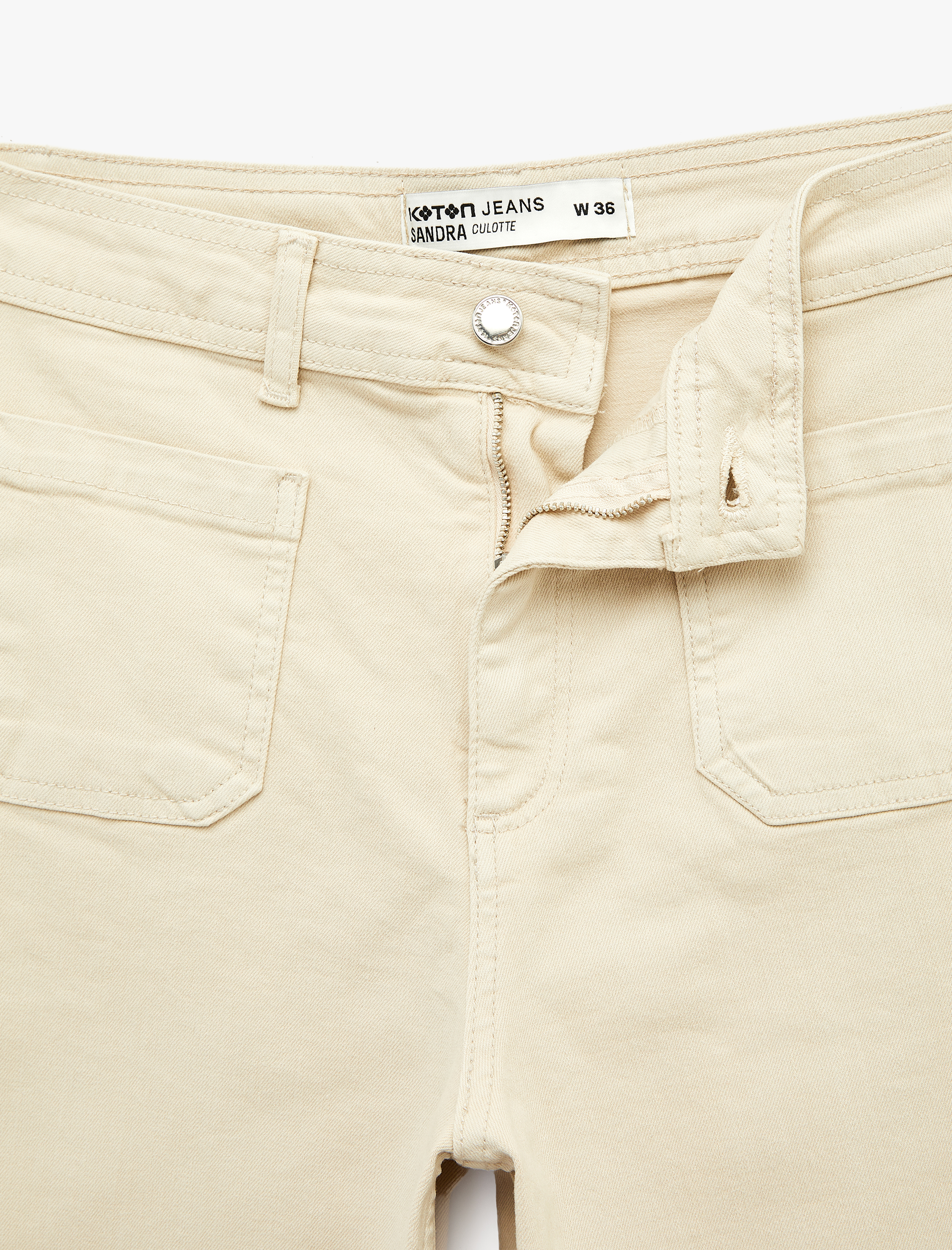   Yüksek Bel Rahat Kalıp Cep Detaylı Geniş Paça Pantolon - Culotte Jeans