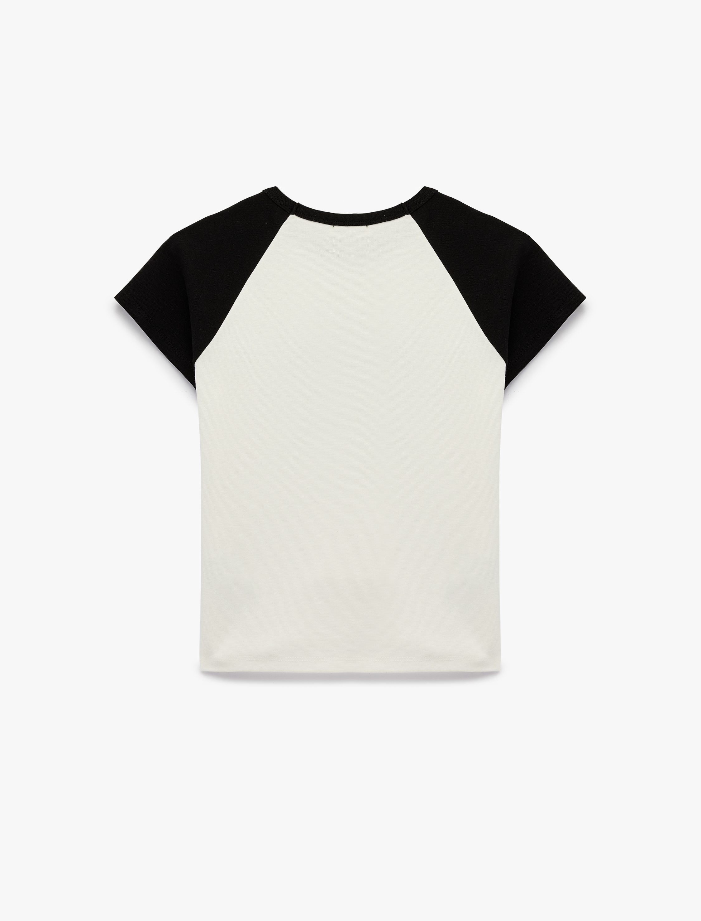   Slim Fit Pamuklu Kısa Reglan Kollu Bisiklet Yaka Baskılı Tişört