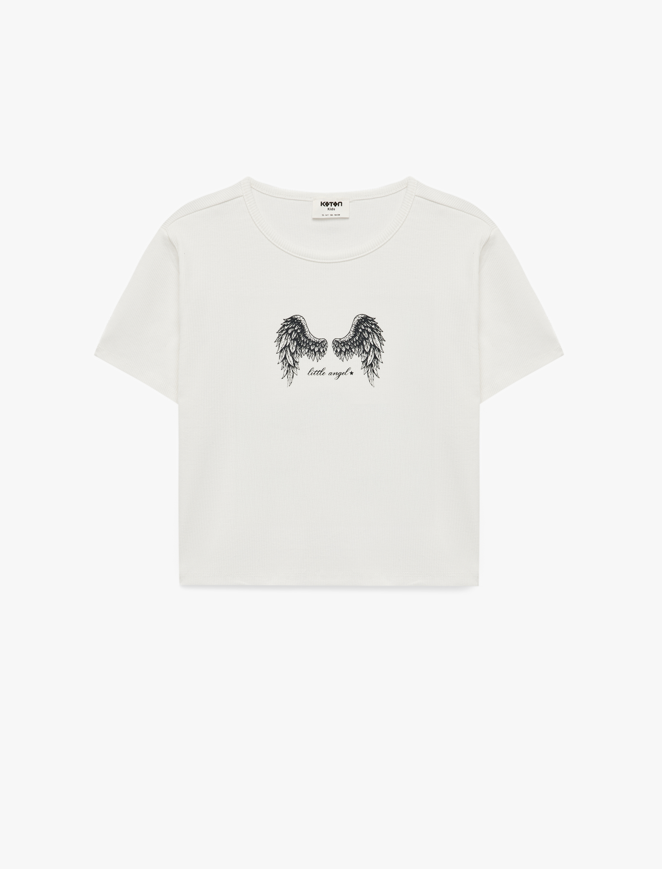  Kız Çocuk Baskılı Kısa Kollu Bisiklet Yaka Pamuklu Crop Tişört