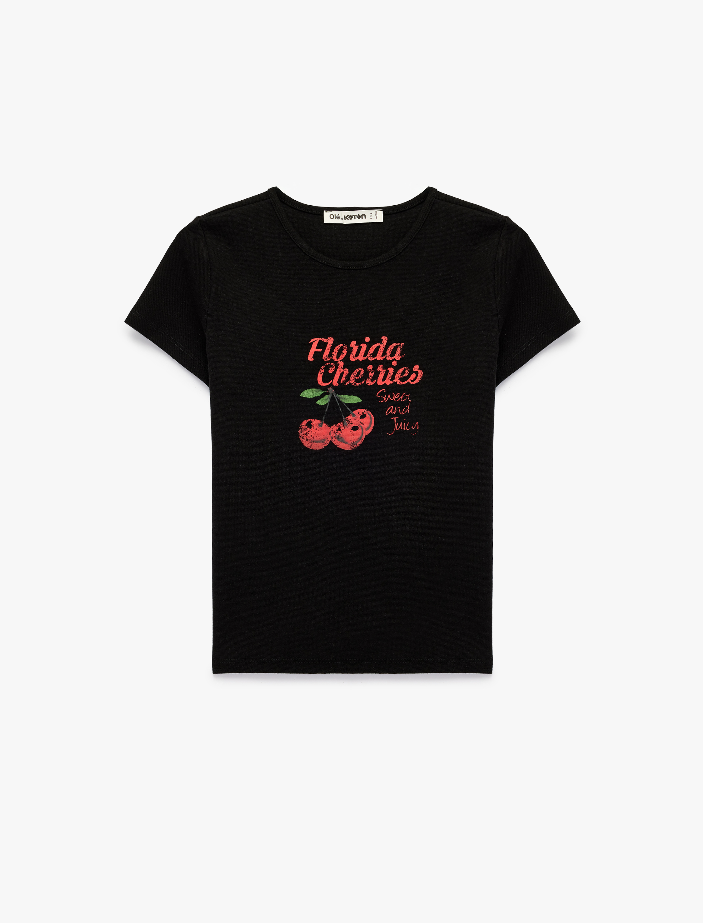   Slim Fit Kısa Kollu Bisiklet Yaka Pamuklu Kiraz Baskılı Tişört