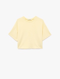 Rahat Kalıp Bisiklet Yaka Viskon Karışımlı Kısa Kollu Tişört