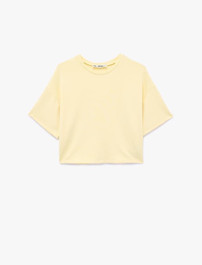  Rahat Kalıp Bisiklet Yaka Viskon Karışımlı Kısa Kollu Tişört