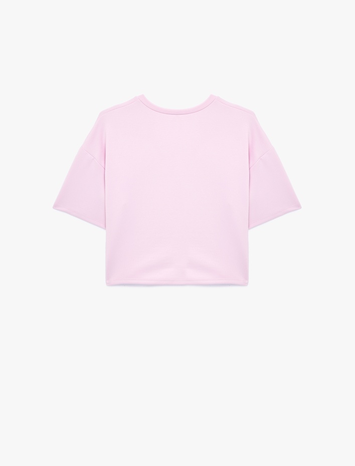  Rahat Kalıp Bisiklet Yaka Viskon Karışımlı Kısa Kollu Tişört