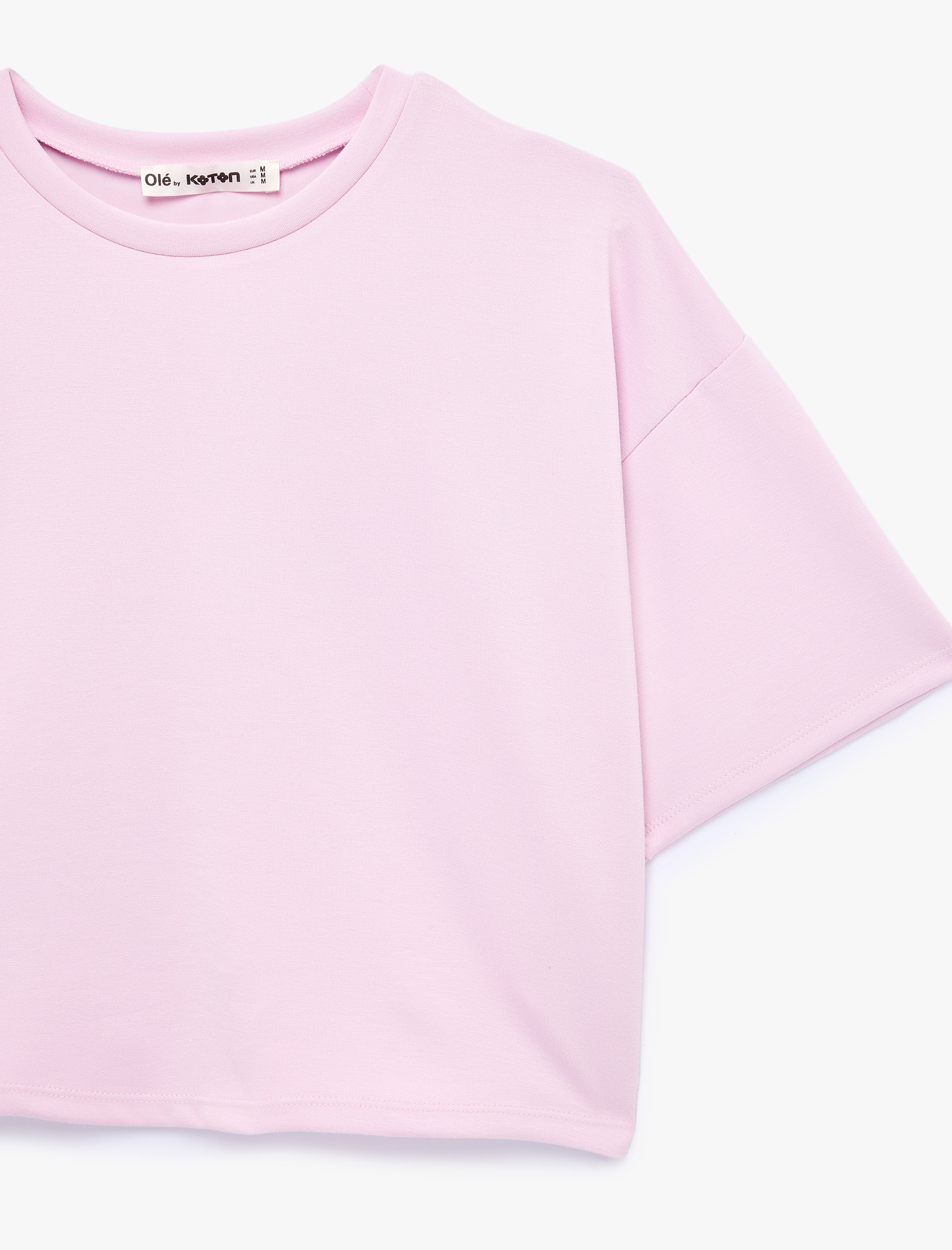   Rahat Kalıp Bisiklet Yaka Viskon Karışımlı Kısa Kollu Tişört