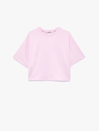 Rahat Kalıp Bisiklet Yaka Viskon Karışımlı Kısa Kollu Tişört