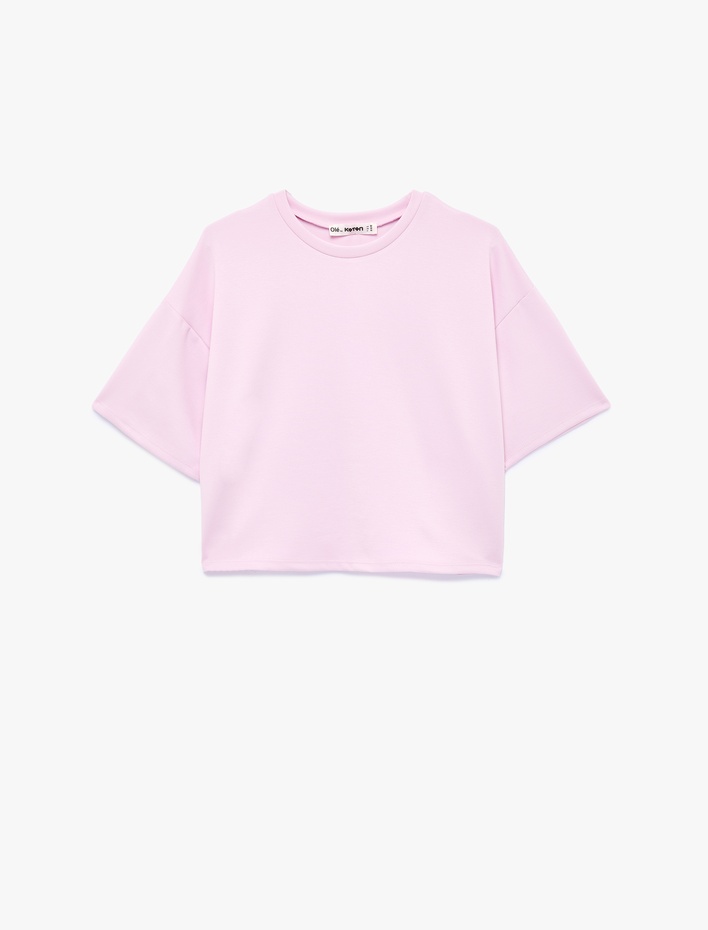  Rahat Kalıp Bisiklet Yaka Viskon Karışımlı Kısa Kollu Tişört