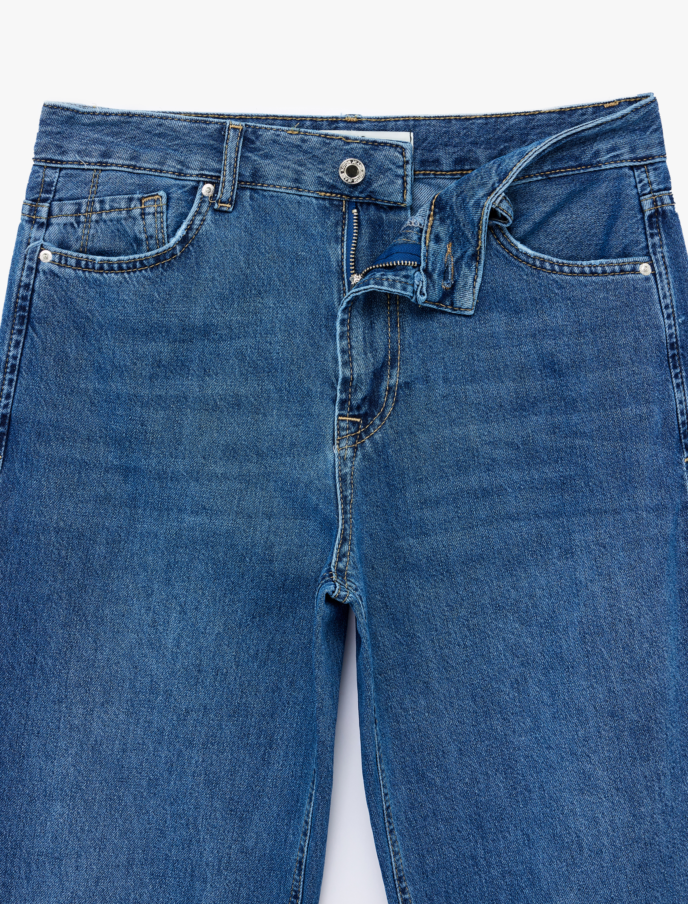   Pamuklu Normal Bel Düğmeli Düz Paça Denim Pantolon - Straight Fit Jean