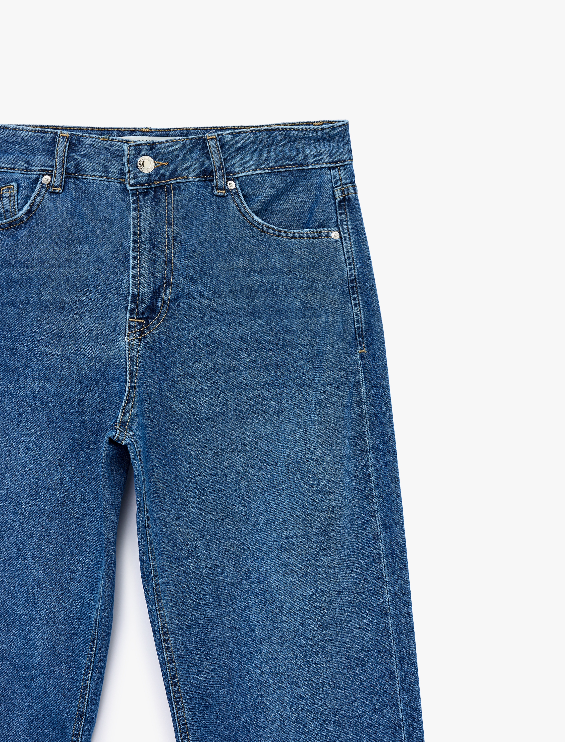   Pamuklu Normal Bel Düğmeli Düz Paça Denim Pantolon - Straight Fit Jean
