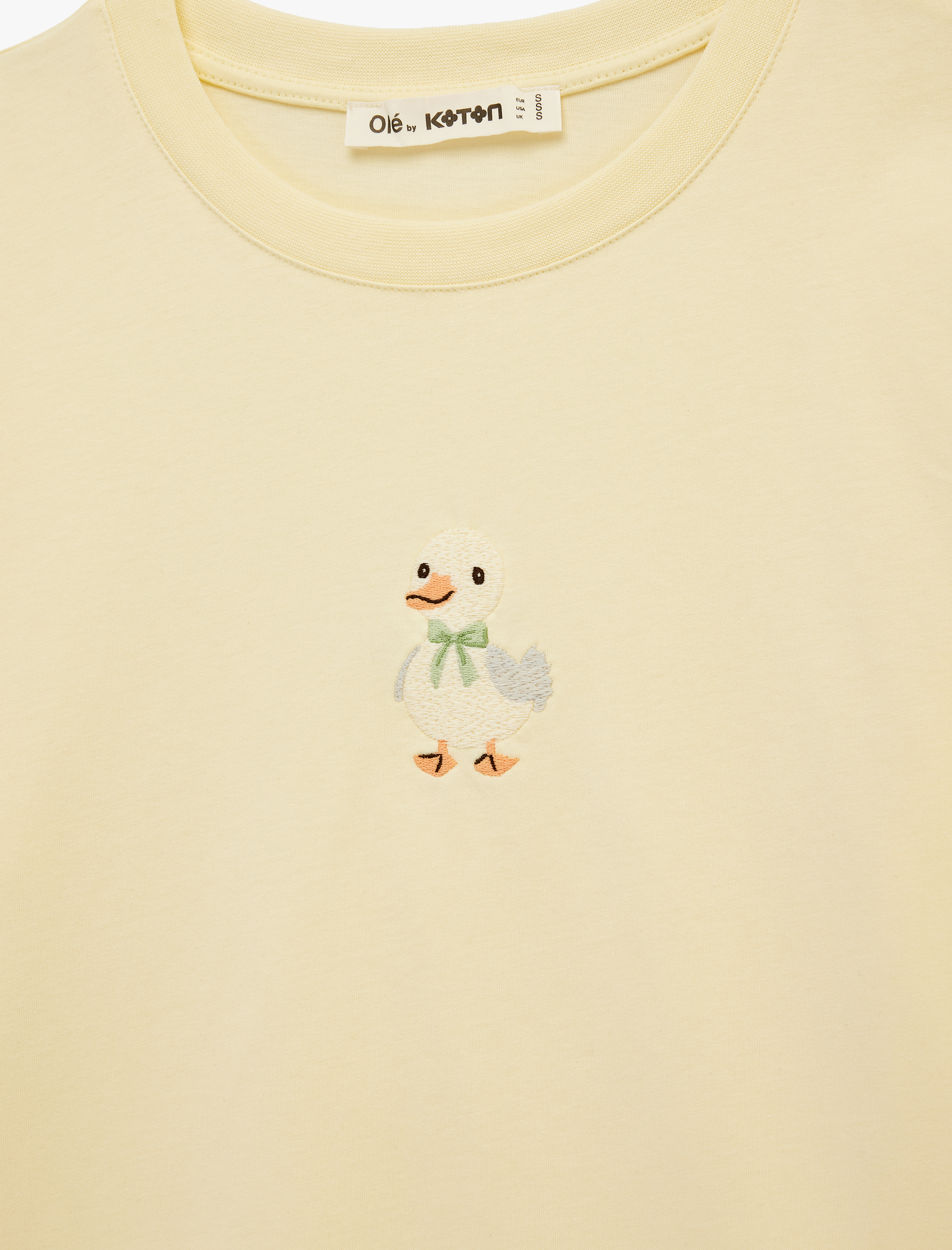   Rahat Kalıp Kısa Kollu Bisiklet Yaka Pamuklu Ördek Nakışlı Tişört