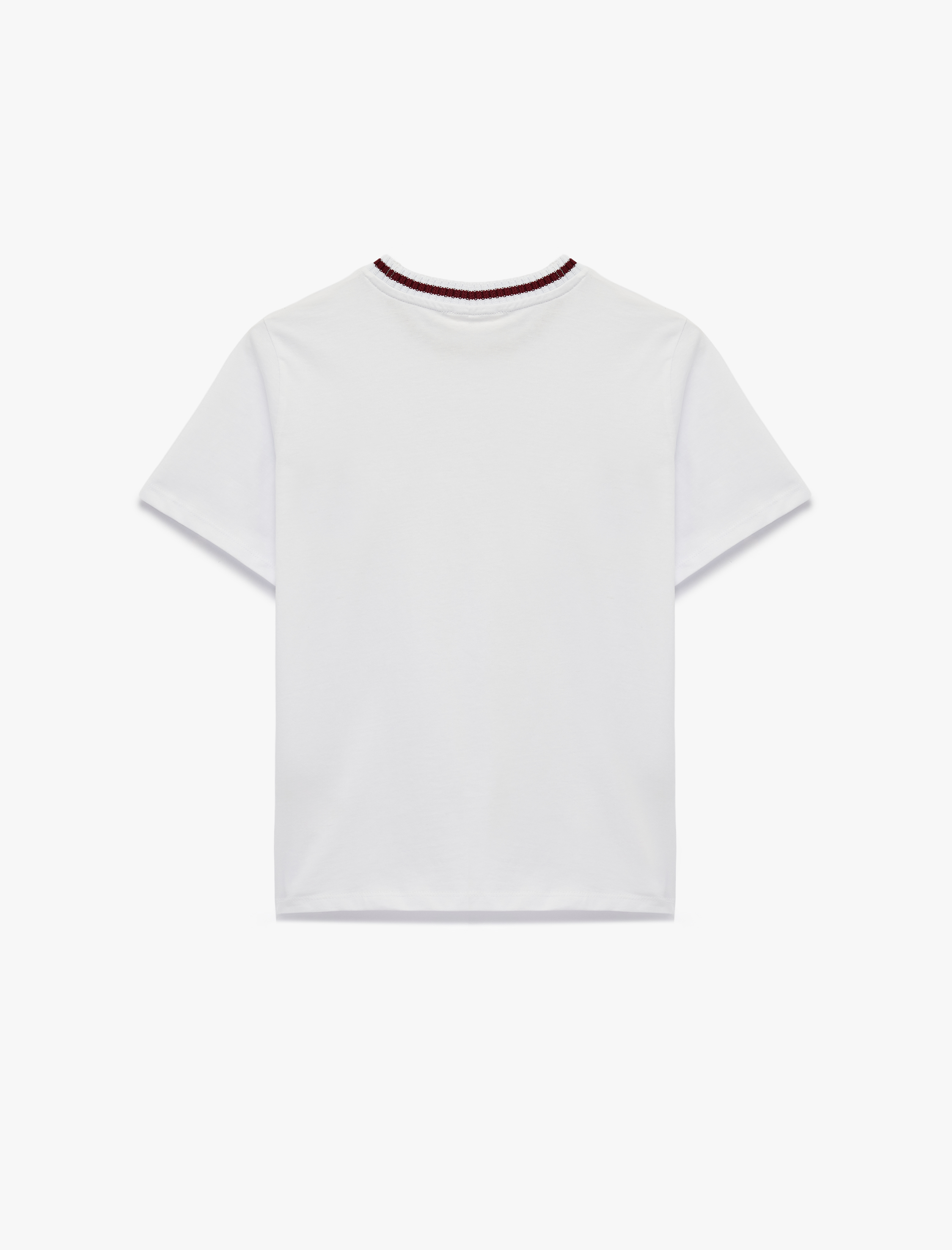   Biyeli Pamuklu Nakış Detaylı Kısa Kollu Bisiklet Yaka Tişört