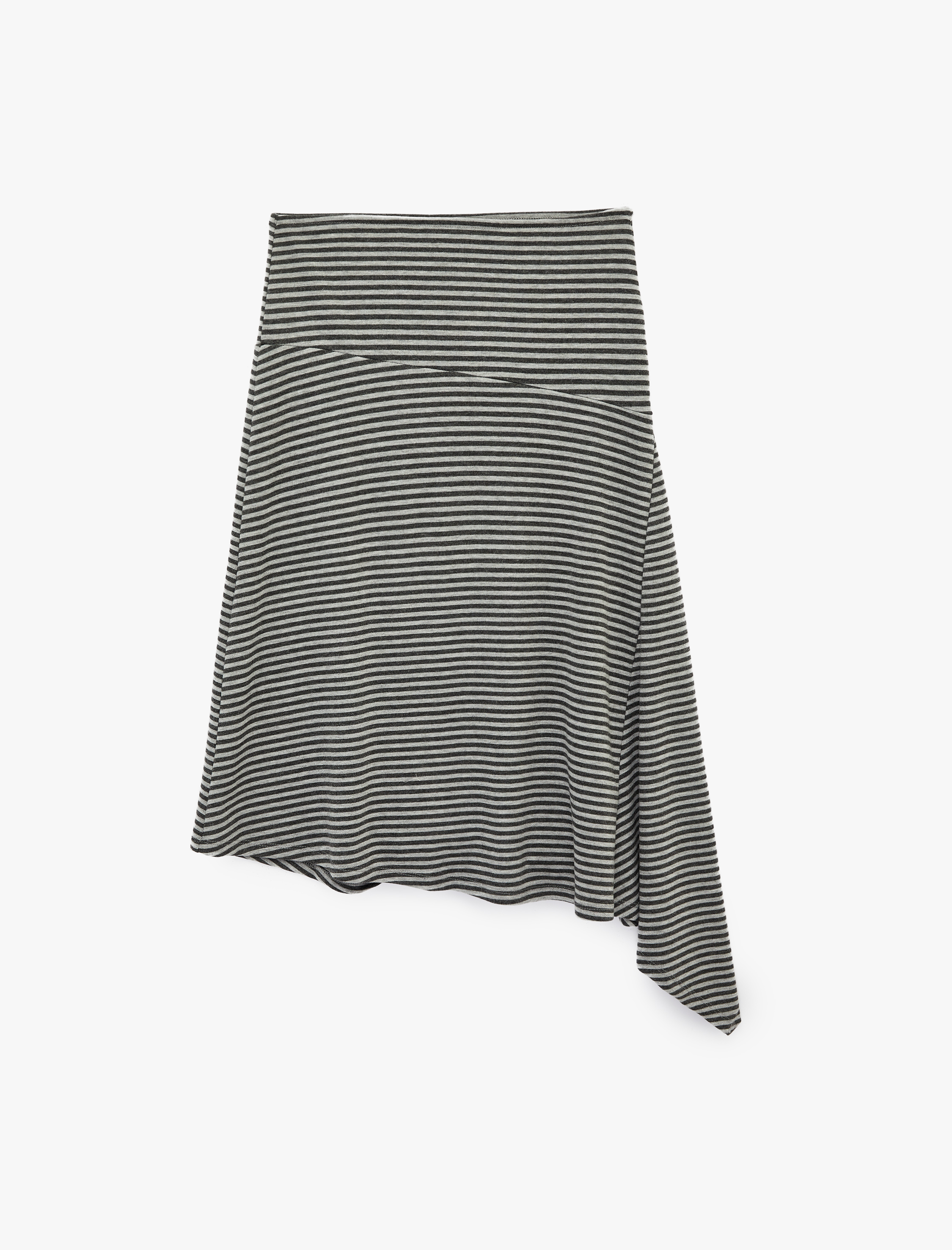   Asimetrik Kesim Viskon Karışımlı Normal Bel Midi Etek