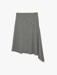 Asimetrik Kesim Viskon Karışımlı Normal Bel Midi Etek