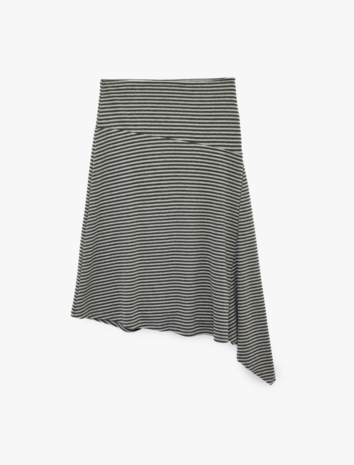  Asimetrik Kesim Viskon Karışımlı Normal Bel Midi Etek