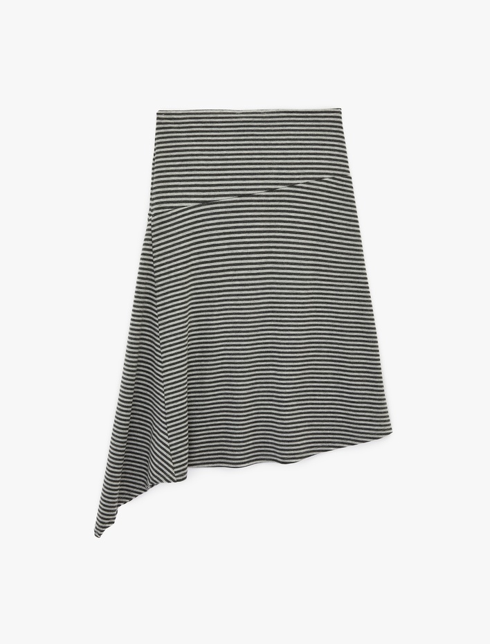  Asimetrik Kesim Viskon Karışımlı Normal Bel Midi Etek