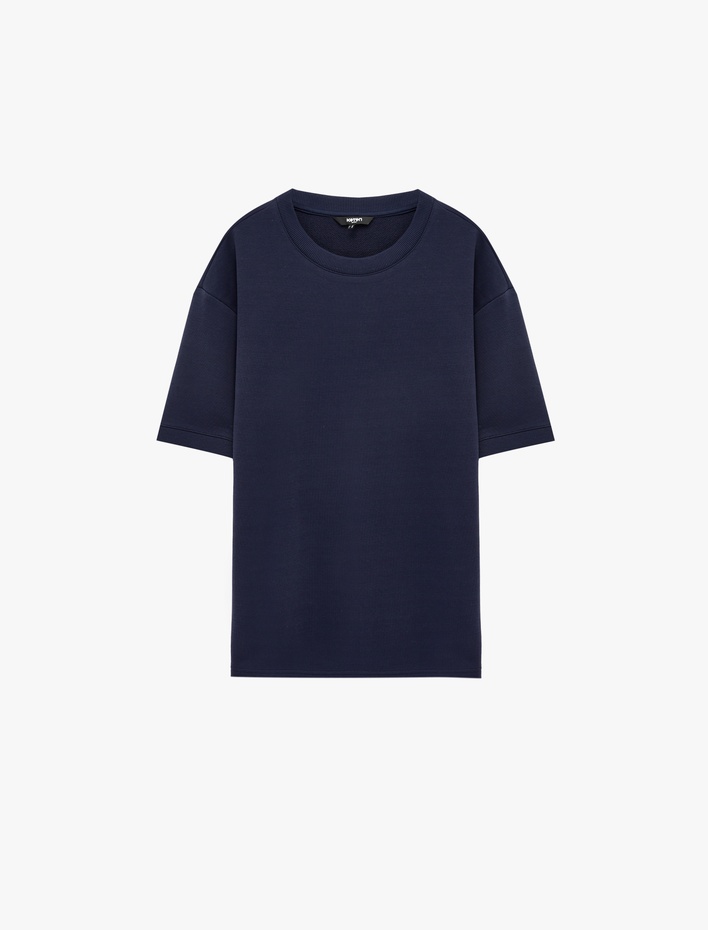  Kısa Kollu Rahat Kalıp Bisiklet Yaka Basic Spor Tişört