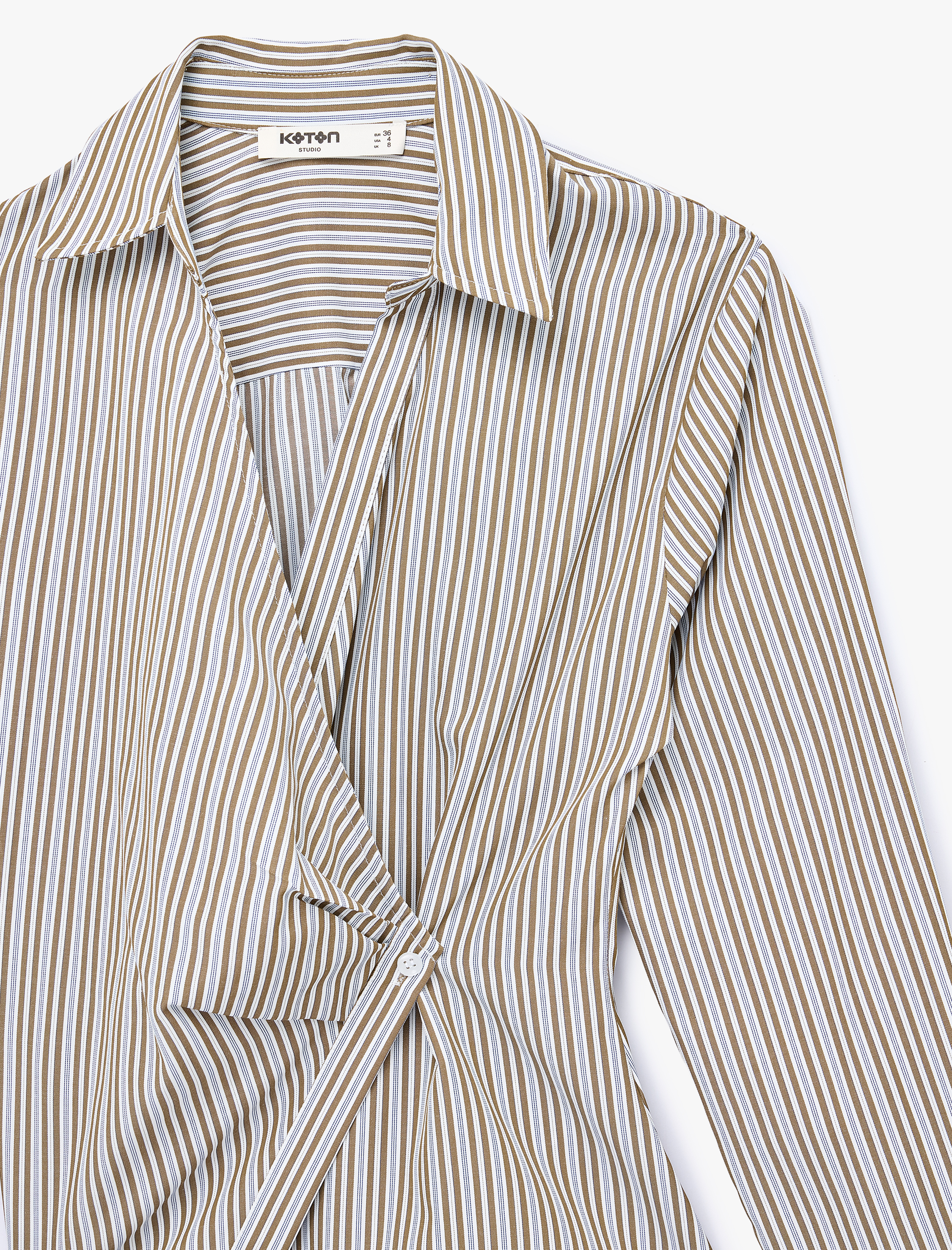   Asimetrik Kesim Kruvaze Yaka Düğme Detaylı Uzun Kollu Gömlek