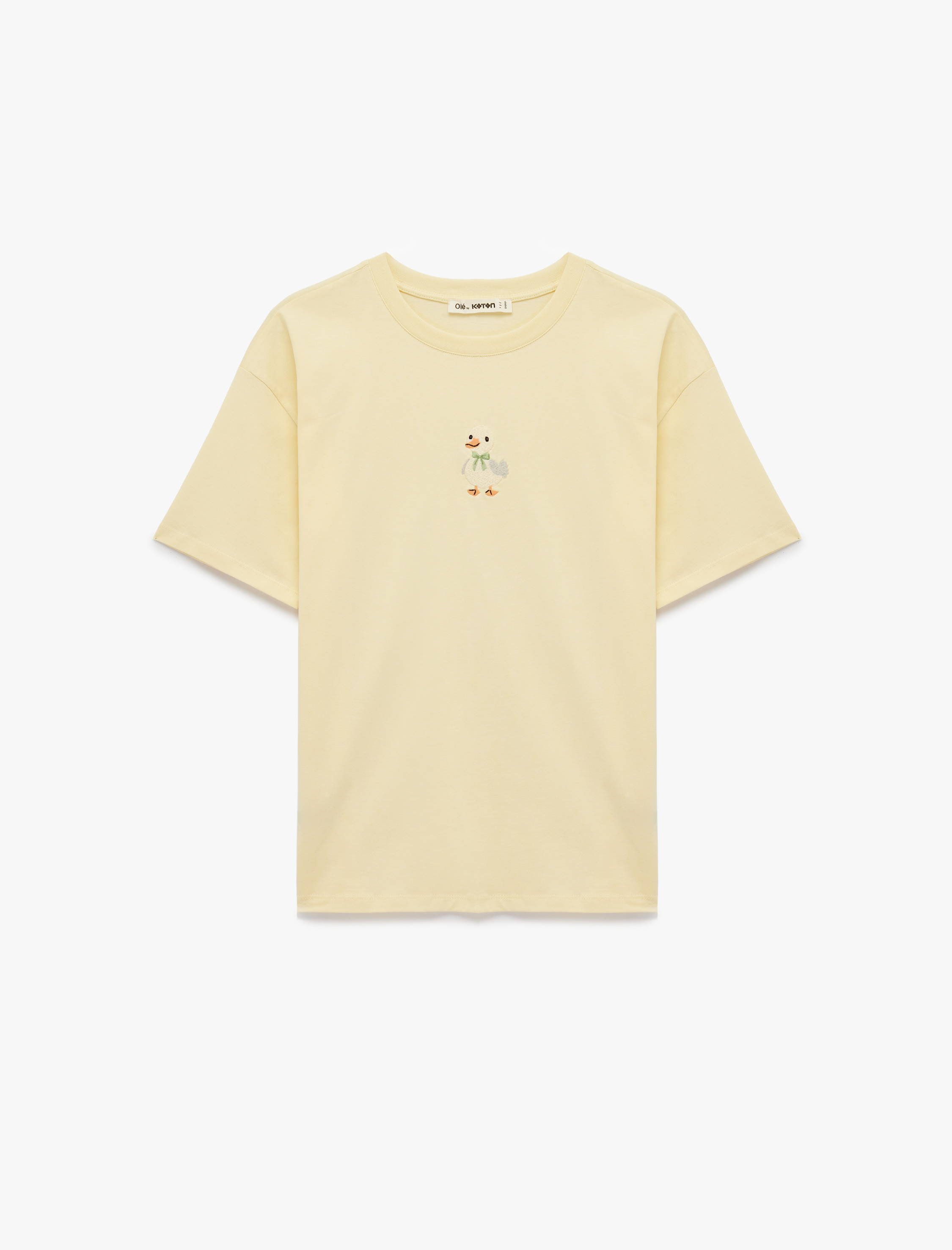   Rahat Kalıp Kısa Kollu Bisiklet Yaka Pamuklu Ördek Nakışlı Tişört