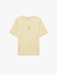 Rahat Kalıp Kısa Kollu Bisiklet Yaka Pamuklu Ördek Nakışlı Tişört