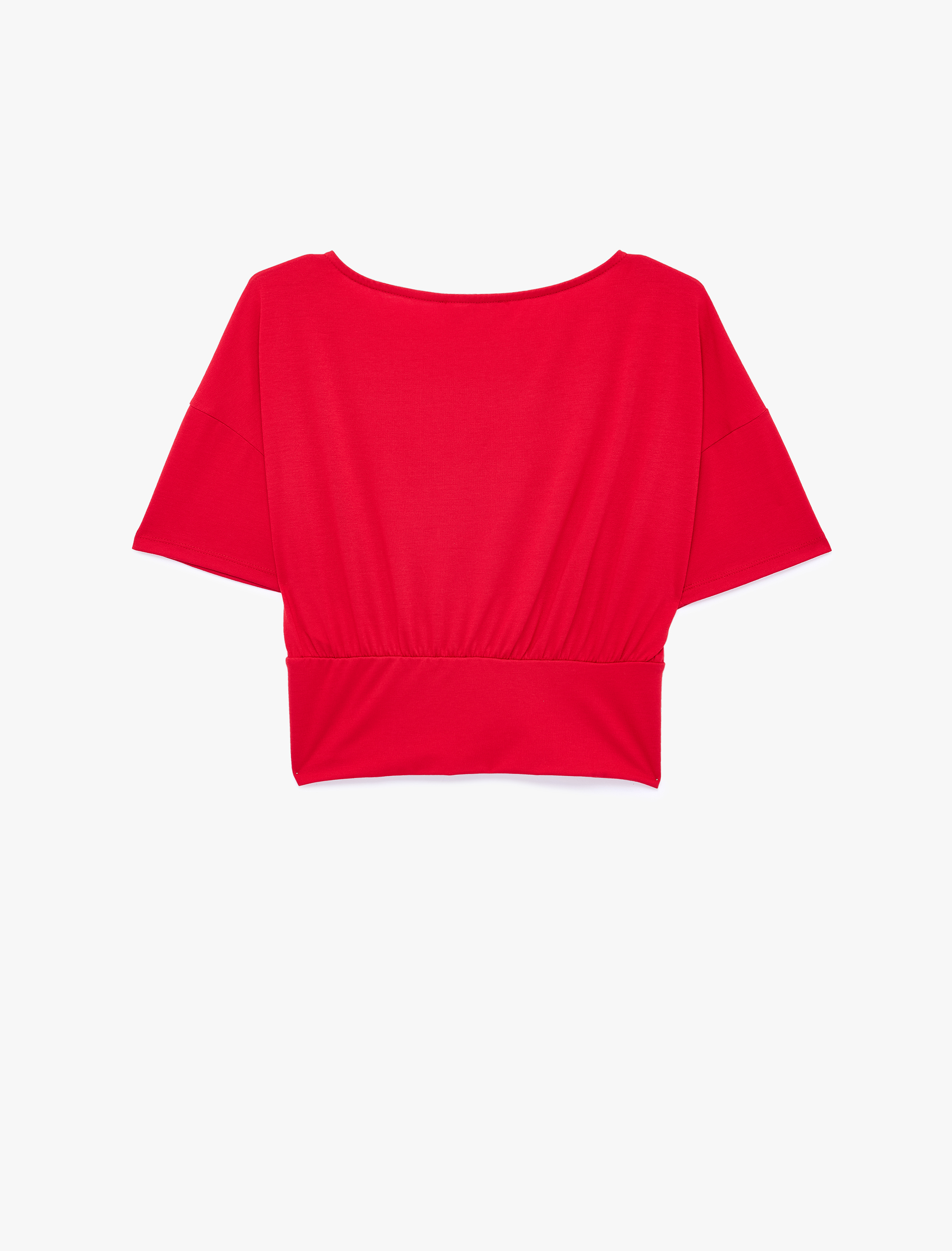   Kısa Kollu Viskon Karışımlı Kayık Yaka Crop Tişört