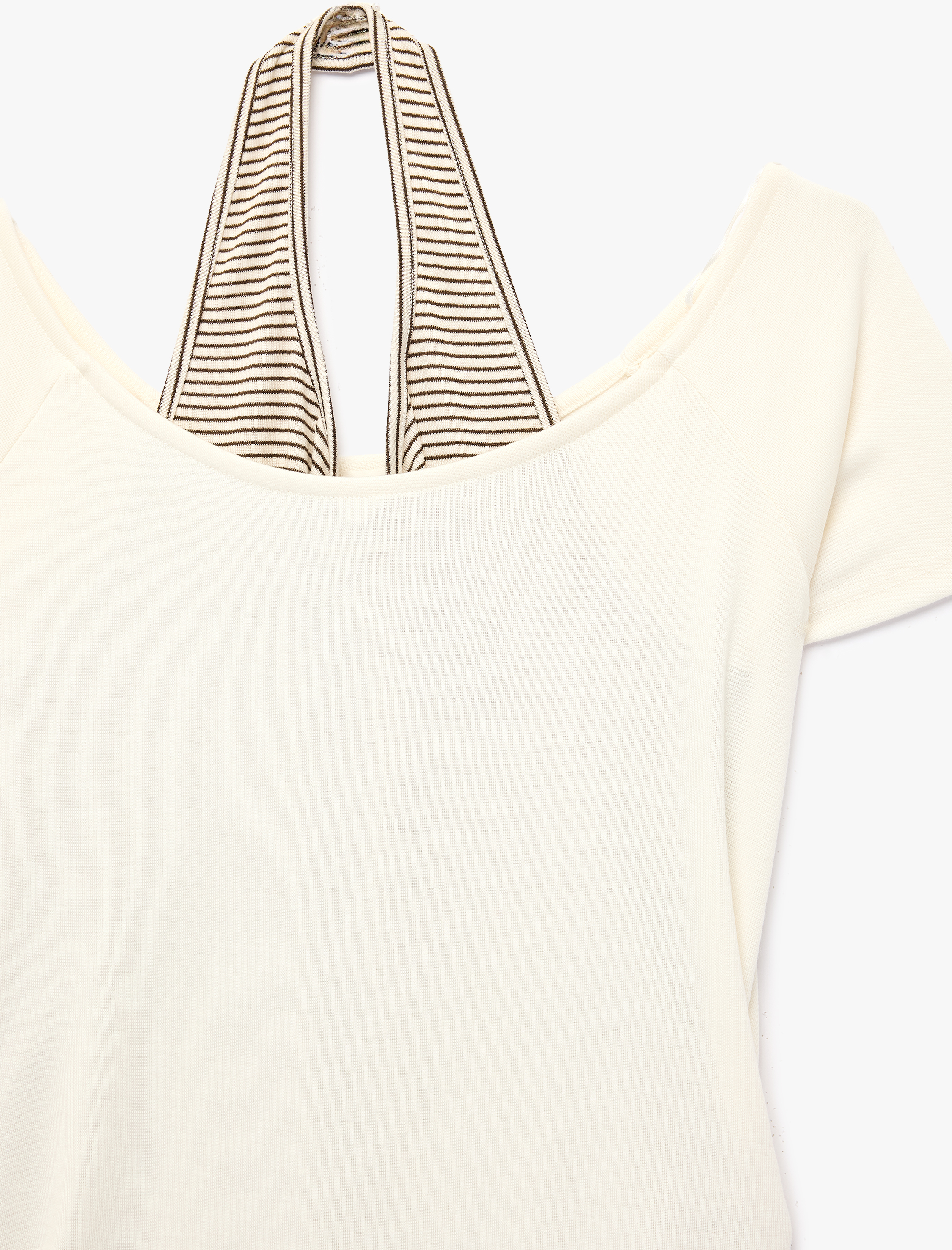  Kız Çocuk Viskon Karışımlı Kayık Yaka Kısa Kollu Slim Fit Crop Tişört