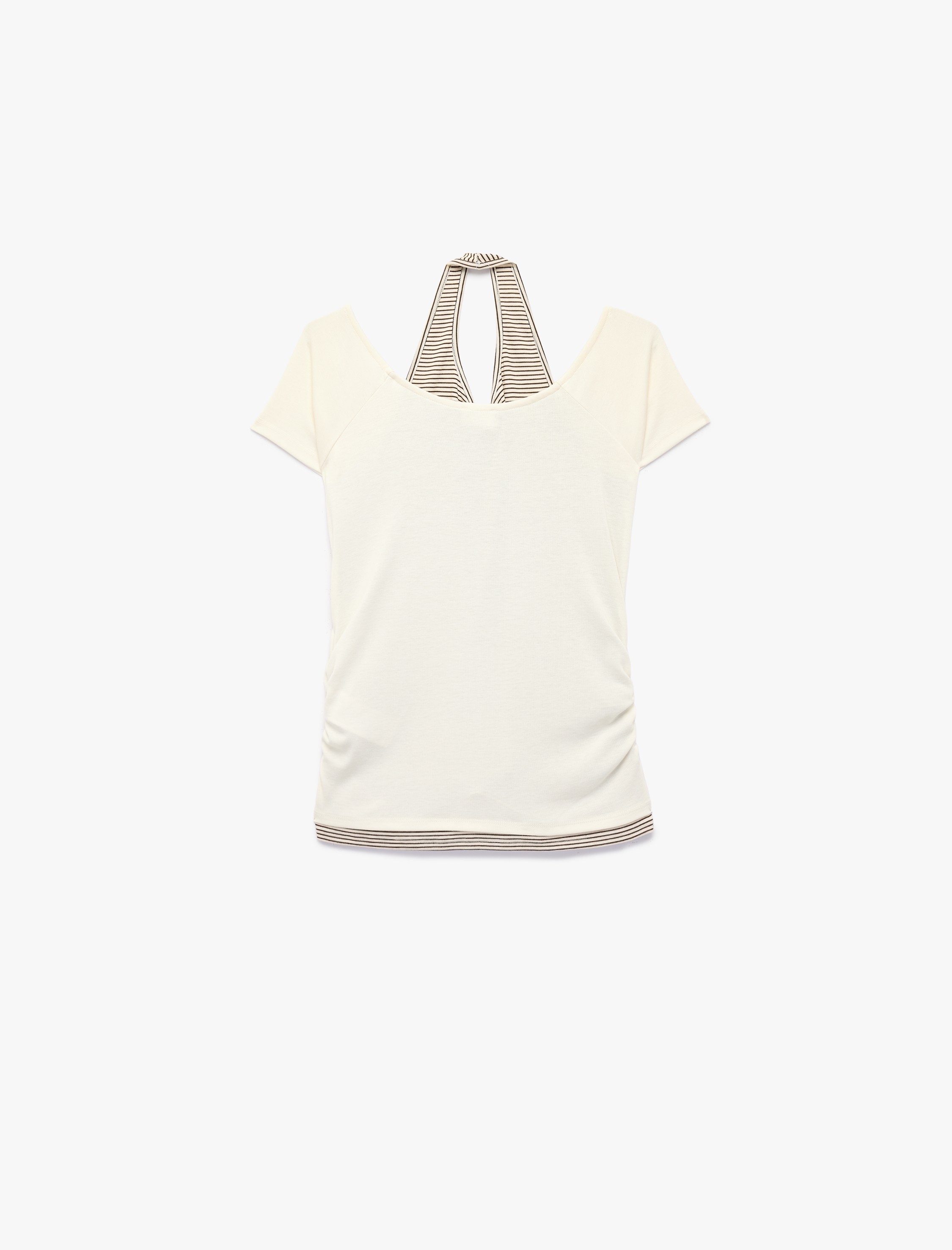  Kız Çocuk Viskon Karışımlı Kayık Yaka Kısa Kollu Slim Fit Crop Tişört