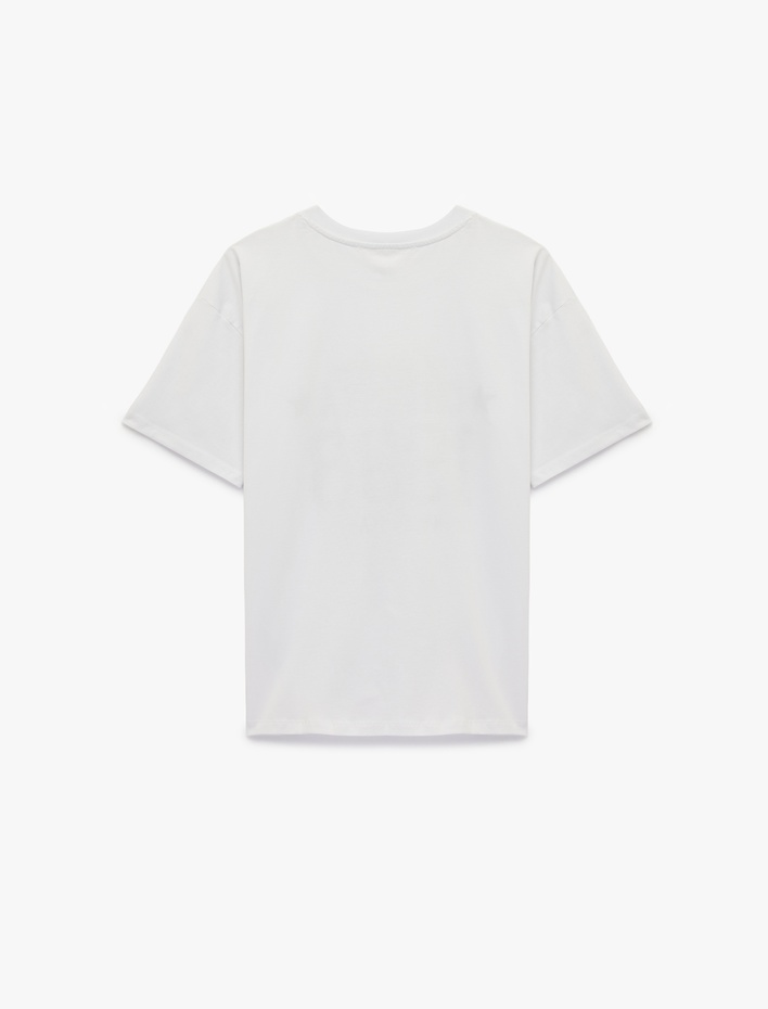  Slim Fit Kısa Kollu Bisiklet Yaka Kolej Baskılı Tişört