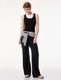 Rahat Kalıp Beli Bağcıklı Geniş Paça Pantolon