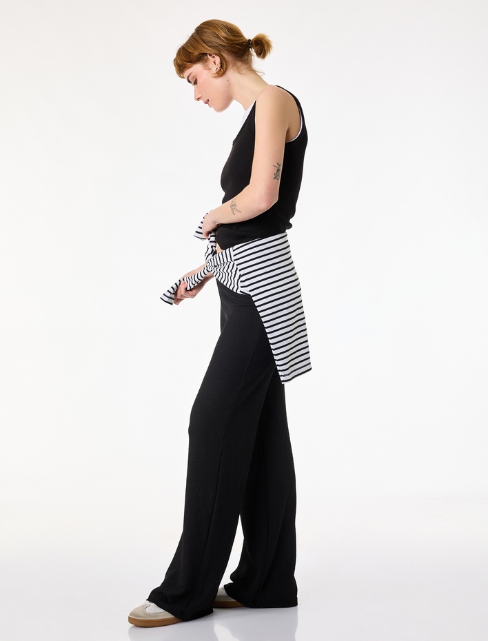  Rahat Kalıp Beli Bağcıklı Geniş Paça Pantolon