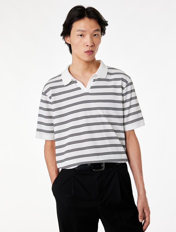  Regular Fit Kısa Kollu Çizgili Polo Yaka Tişört