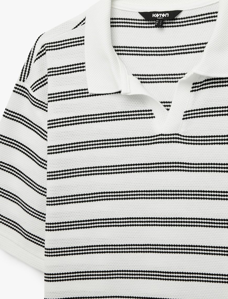 SAMページ Siyah Erkek Regular Fit Kısa Kollu Çizgili Polo Yaka Tişört