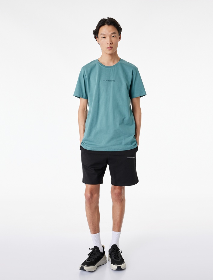  Kısa Kollu Regular Fit Bisiklet Yaka Pamuklu Baskılı Spor Tişört