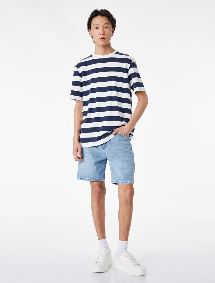  Rahat Kalıp Pamuklu Bermuda Jean Şort