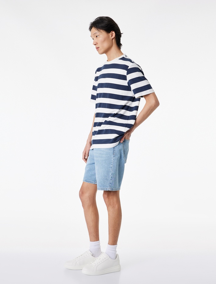  Rahat Kalıp Pamuklu Bermuda Jean Şort