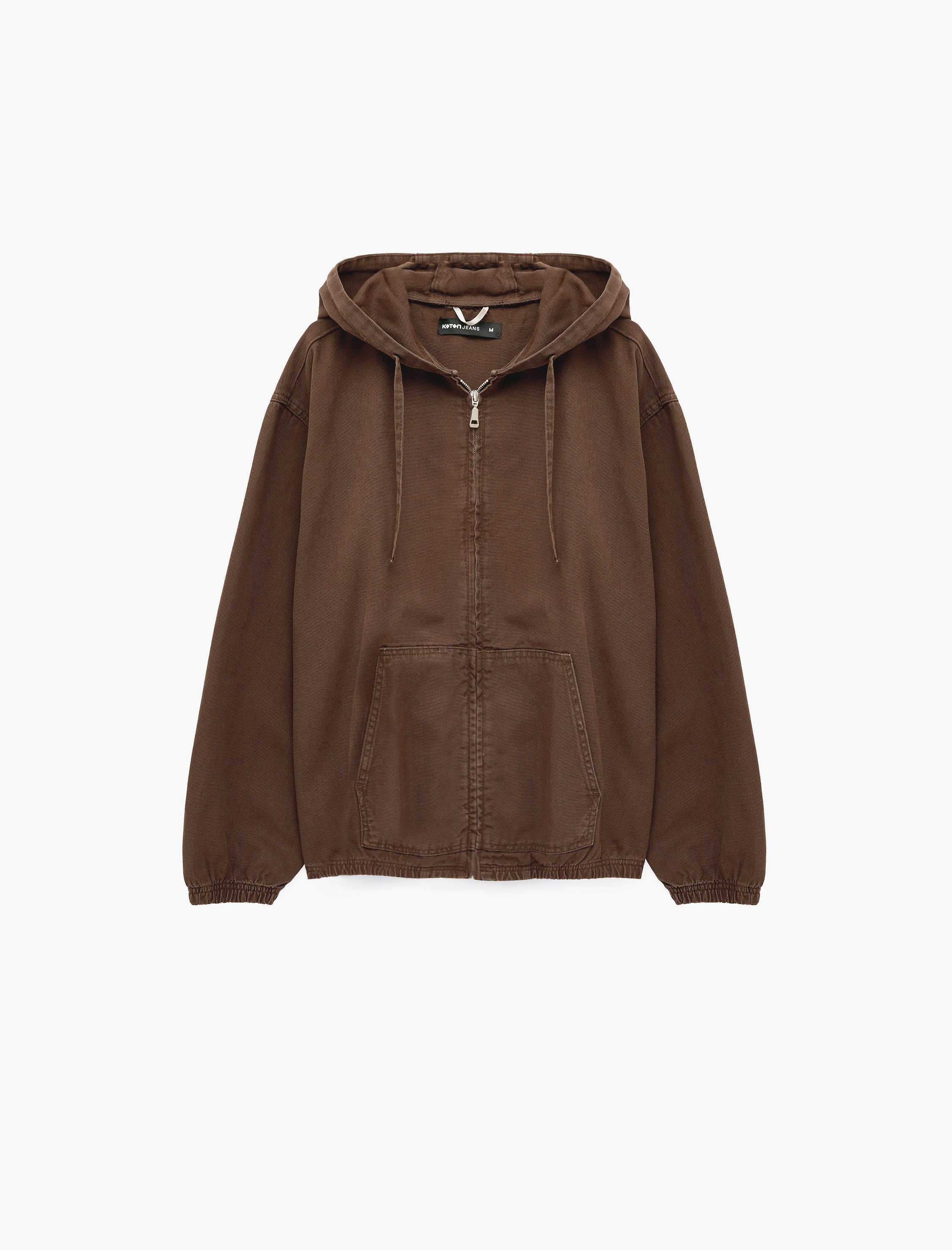   Uzun Kollu Pamuklu Cepli Fermuarlı Oversize Kapüşonlu Jean Ceket