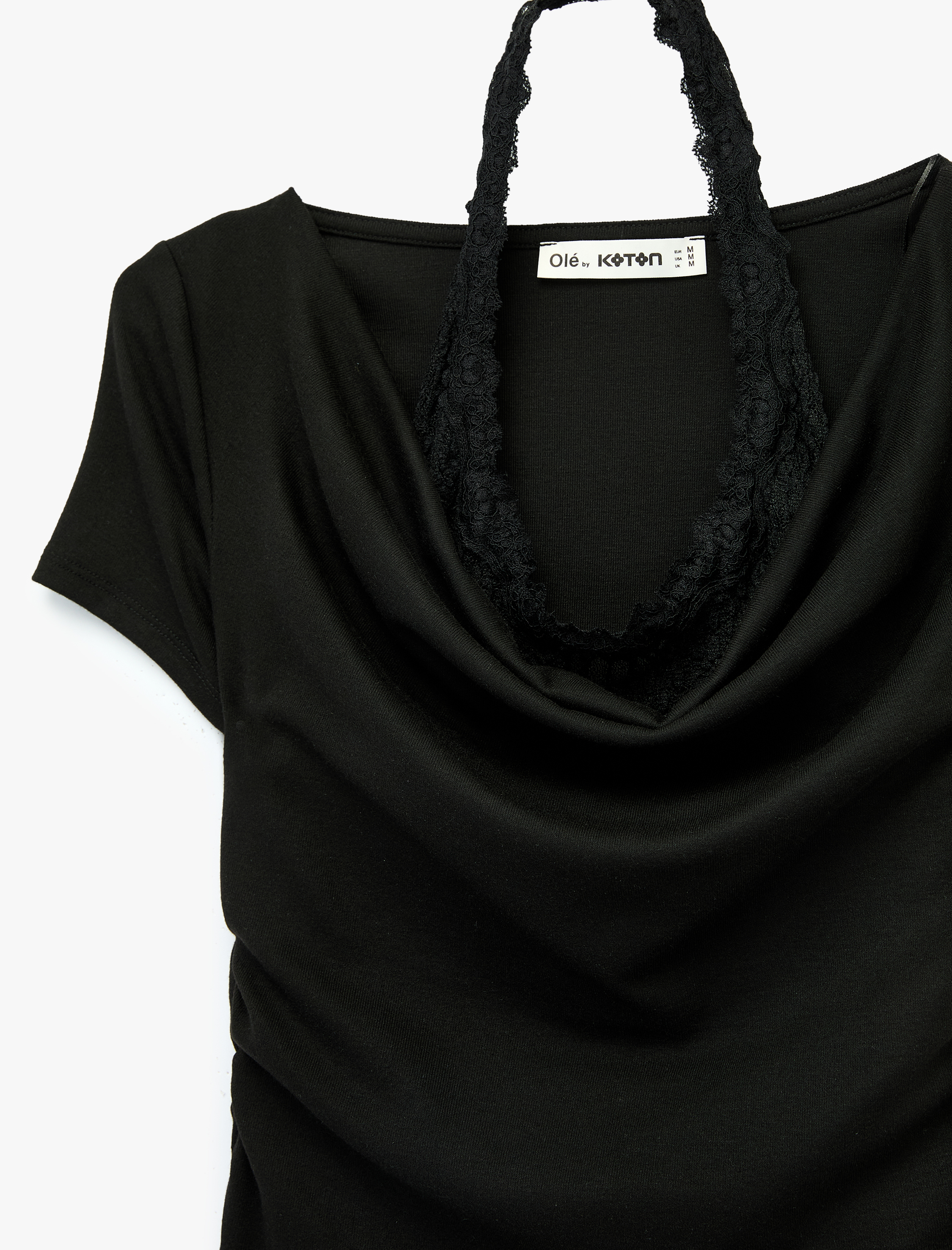   Slim Fit Kısa Kollu Dantel Detaylı Atletli İkili Kayık Yaka Tişört