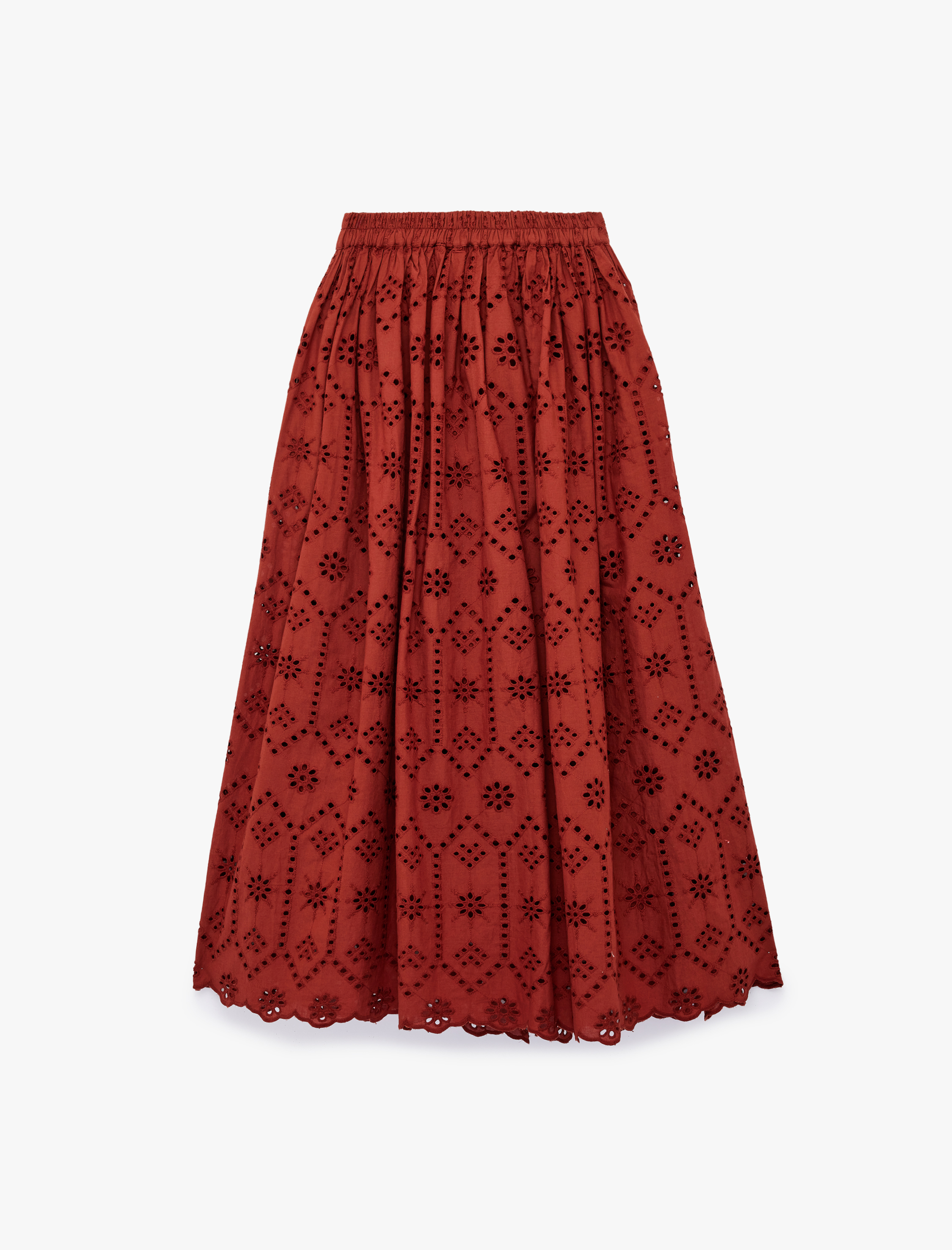   Pamuklu Çan Kesim Brodeli Midi Etek