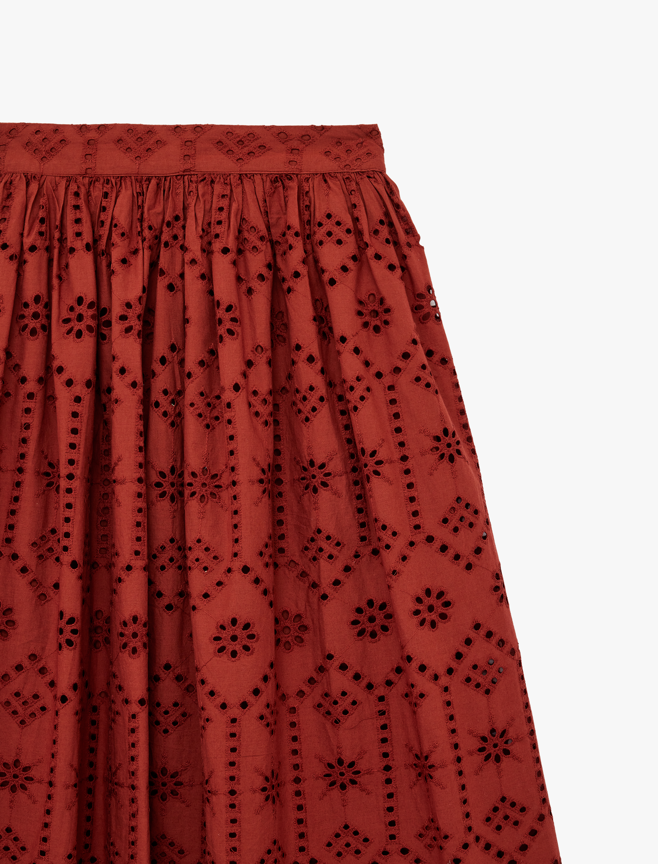   Pamuklu Çan Kesim Brodeli Midi Etek