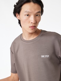 Kısa Kollu Bisiklet Yaka Viskon Karışımlı Rahat Kalıp Baskılı Spor Tişört