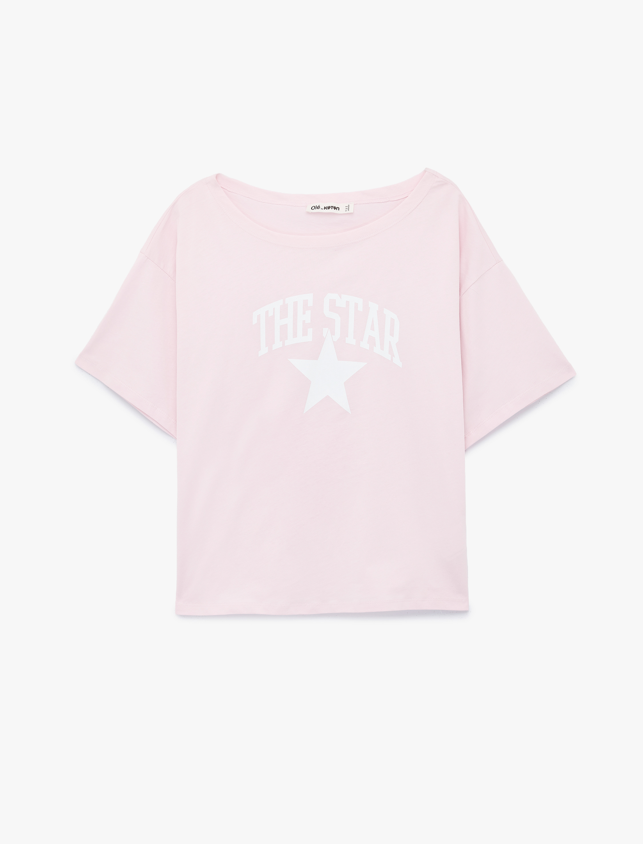   Rahat Kalıp Omzu Açık Kısa Kollu Baskılı Tişört