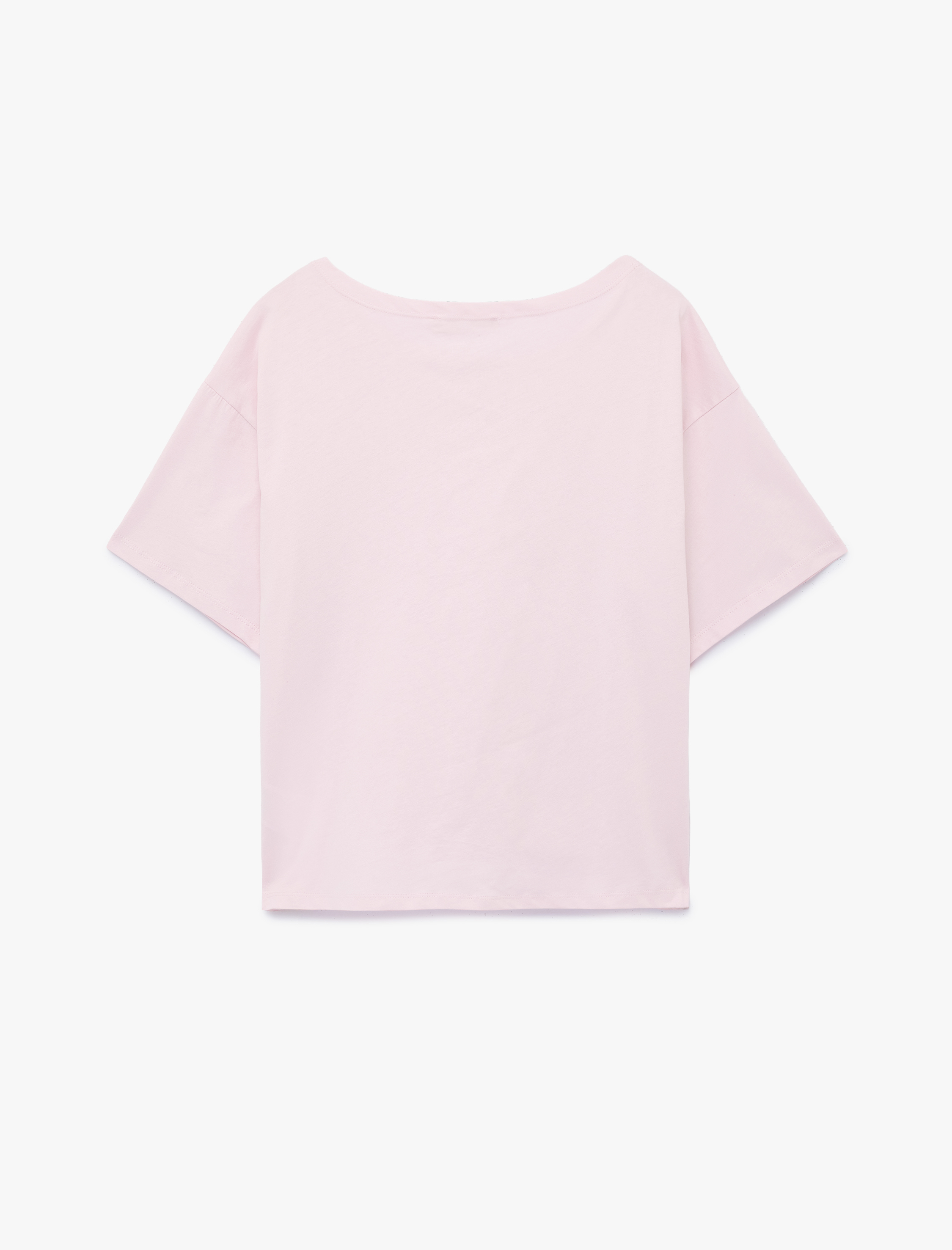   Rahat Kalıp Omzu Açık Kısa Kollu Baskılı Tişört