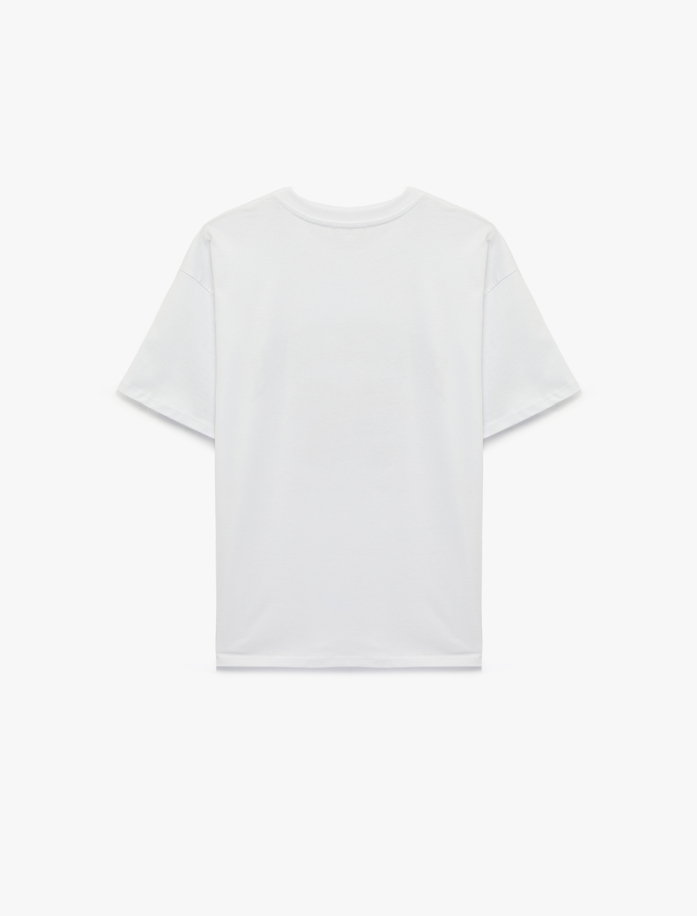   Rahat Kalıp Kısa Kollu Bisiklet Yaka Pamuklu Baskılı Tişört